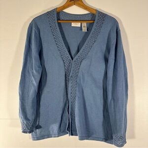 Liz Claiborne Linen/Cotton Women's Light Blue Cardigan Sweater with Lace Accents